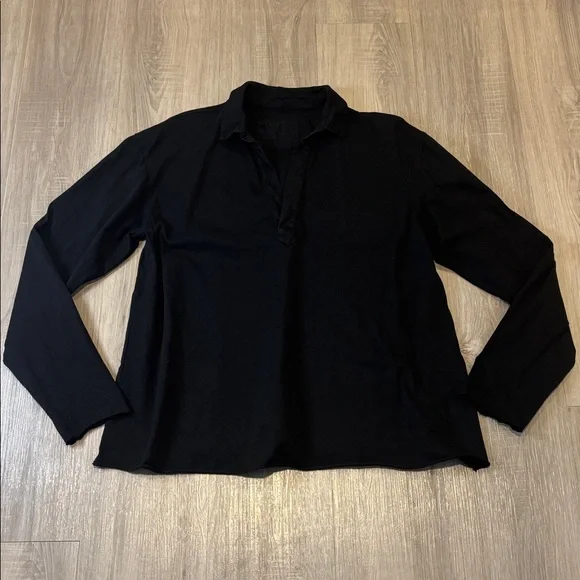 Frank & Eileen Patrick Henley Popover Heritage Jersey Cotton Top in black - Picture 3 of 16